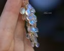 Solid Gold 14K Rainbow Moonstone Dangle Cluster Earrings, Finest Quality Moonstone Earrings