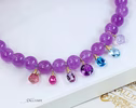 Solid Gold 14K Silk Knotted Multi Charm Gemstone Amethyst Necklace