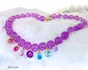Solid Gold 14K Silk Knotted Multi Charm Gemstone Amethyst Necklace