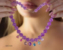 Solid Gold 14K Silk Knotted Multi Charm Gemstone Amethyst Necklace
