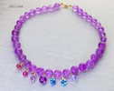 Solid Gold 14K Silk Knotted Multi Charm Gemstone Amethyst Necklace