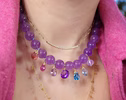 Solid Gold 14K Silk Knotted Multi Charm Gemstone Amethyst Necklace