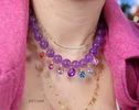 Solid Gold 14K Silk Knotted Multi Charm Gemstone Amethyst Necklace
