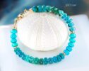 Solid Gold 14K Turquoise Bracelet, Aqua Blue Gemstone Bracelet with Turquoise, Grandidierite and Apatite
