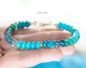 Solid Gold 14K Turquoise Bracelet, Aqua Blue Gemstone Bracelet with Turquoise, Grandidierite and Apatite
