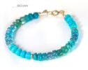 Solid Gold 14K Turquoise Bracelet, Aqua Blue Gemstone Bracelet with Turquoise, Grandidierite and Apatite