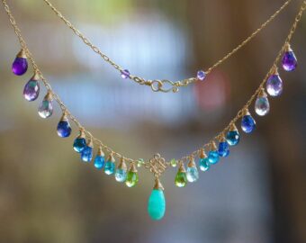Aqua Blue Amazonite Colorful Gemstone Gold Filled Drop Necklace, Statement Necklace