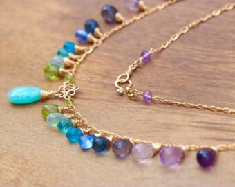 Aqua Blue Amazonite Colorful Gemstone Gold Filled Drop Necklace, Statement Necklace