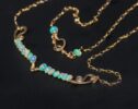 Ethiopian Opal Gemstone Bar Necklace Wire Wrapped in Gold Filled