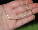 Ethiopian Opal Gemstone Bar Necklace Wire Wrapped in Gold Filled