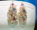 - Ethiopian Opal Long Cluster Earrings, Statement Earrings with Paraiba Tourmaline, Pink Tourmaline and Aquamarine