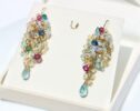 - Ethiopian Opal Long Cluster Earrings, Statement Earrings with Paraiba Tourmaline, Pink Tourmaline and Aquamarine