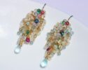 - Ethiopian Opal Long Cluster Earrings, Statement Earrings with Paraiba Tourmaline, Pink Tourmaline and Aquamarine