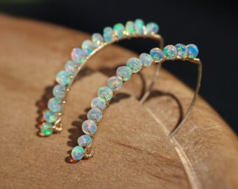 Ethiopian Opal Threader Open Hoop Earrings in Gold Filled