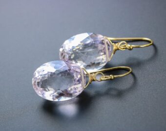 Genuine Light Pink Amethyst Oval Earrings in Gold Filled
