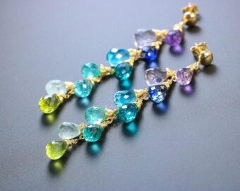 Multi Gemstone Colorful Rainbow Earrings Wire Wrapped in Gold Filled