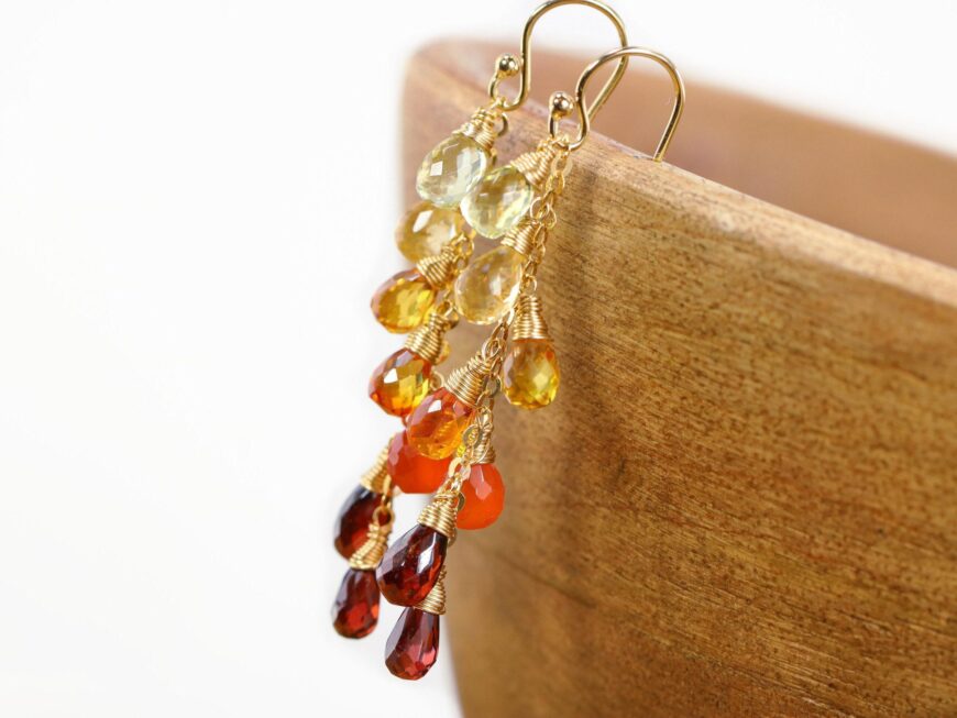 Multi Gemstone Orange Red Drop Colorful Earrings