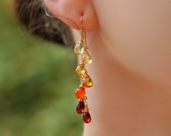 Multi Gemstone Orange Red Drop Colorful Earrings
