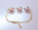 Peach and Pink Pearl Bracelet, High Luster Pearl Trio Chain Bracelet