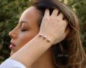 Peach and Pink Pearl Bracelet, High Luster Pearl Trio Chain Bracelet