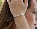 Peach and Pink Pearl Bracelet, High Luster Pearl Trio Chain Bracelet
