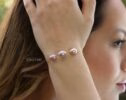 Peach and Pink Pearl Bracelet, High Luster Pearl Trio Chain Bracelet