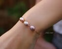 Peach and Pink Pearl Bracelet, High Luster Pearl Trio Chain Bracelet