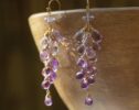 - Pink Amethyst Long Cluster Earrings in Gold Filled, Wire Wrapped Gemstone Statement Earrings