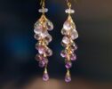 - Pink Amethyst Long Cluster Earrings in Gold Filled, Wire Wrapped Gemstone Statement Earrings