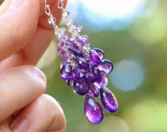 Purple Amethyst Earrings Cascade, Long Cluster Gemstone Earrings