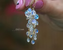 Rainbow Moonstone Dangle Cluster Earrings, Finest Quality Moonstone Earrings