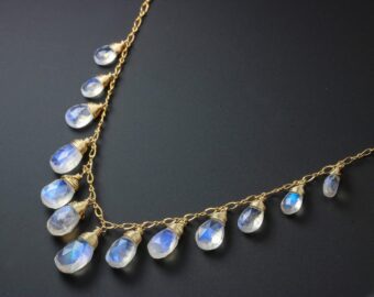 Rainbow Moonstone Necklace, Gold Filled Drop Necklace, Statement Necklace