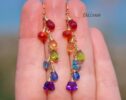 Rainbow Multi Gemstone Drop Earrings, Linear Gemstone Earrings