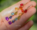Rainbow Multi Gemstone Drop Earrings, Linear Gemstone Earrings