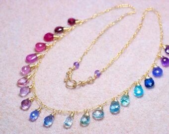 Rainbow Multi Gemstone Necklace in Gold Filled, Precious Drop Necklace