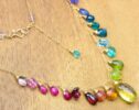 Rainbow Multi Gemstone Necklace in Gold Filled, Precious Drop Necklace