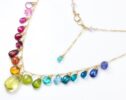 Rainbow Multi Gemstone Necklace in Gold Filled, Precious Drop Necklace