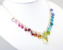 Rainbow Multi Gemstone Necklace in Gold Filled, Precious Drop Necklace