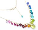 Rainbow Multi Gemstone Necklace in Gold Filled, Precious Drop Necklace