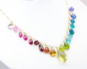 Rainbow Multi Gemstone Necklace in Gold Filled, Precious Drop Necklace