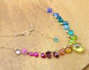 Rainbow Multi Gemstone Necklace in Gold Filled, Precious Drop Necklace