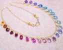 Rainbow Multi Gemstone Necklace in Gold Filled, Precious Drop Necklace