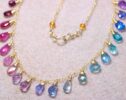 Rainbow Multi Gemstone Necklace in Gold Filled, Precious Drop Necklace