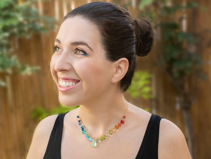 Rainbow Multi Gemstone Necklace in Gold Filled, Precious Drop Necklace