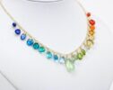 Rainbow Multi Gemstone Necklace in Gold Filled, Precious Drop Necklace