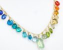 Rainbow Multi Gemstone Necklace in Gold Filled, Precious Drop Necklace
