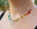 Rainbow Multi Gemstone Necklace in Gold Filled, Precious Drop Necklace