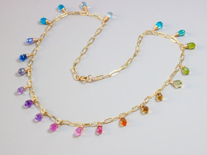 Rainbow Precious Drop Gemstone Necklace