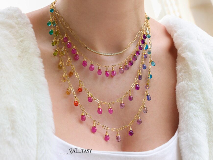 Rainbow Precious Drop Gemstone Necklace