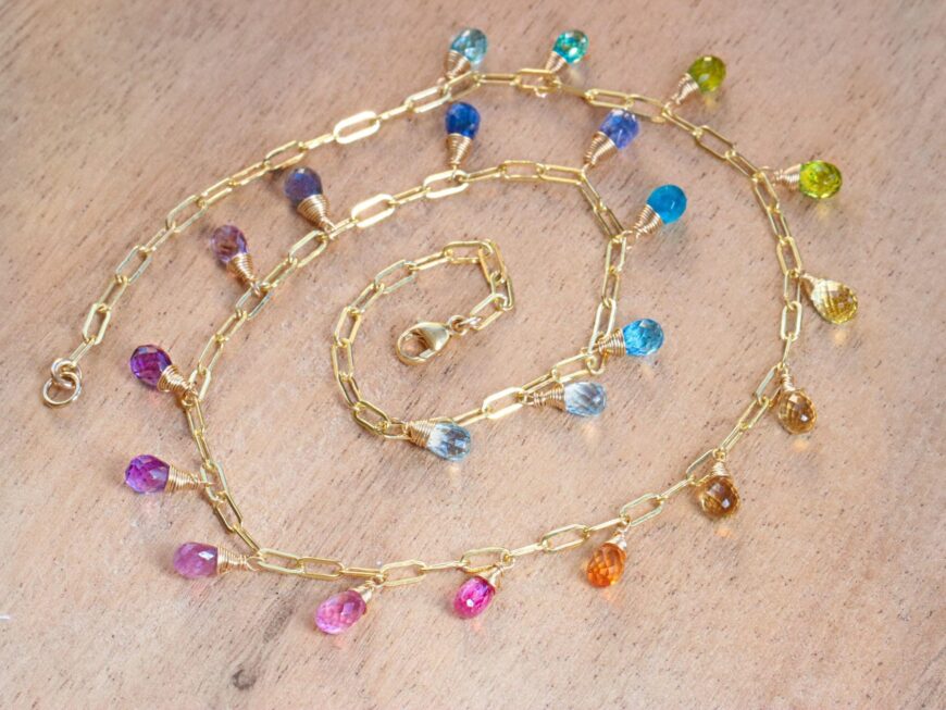 Rainbow Precious Drop Gemstone Necklace